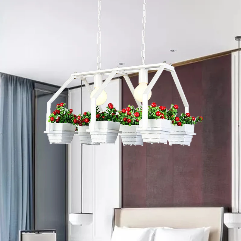 Zwart/wit 2-lichts eilandplafondlamp Retro metalen potplantenlamp voor restaurant Clearhalo