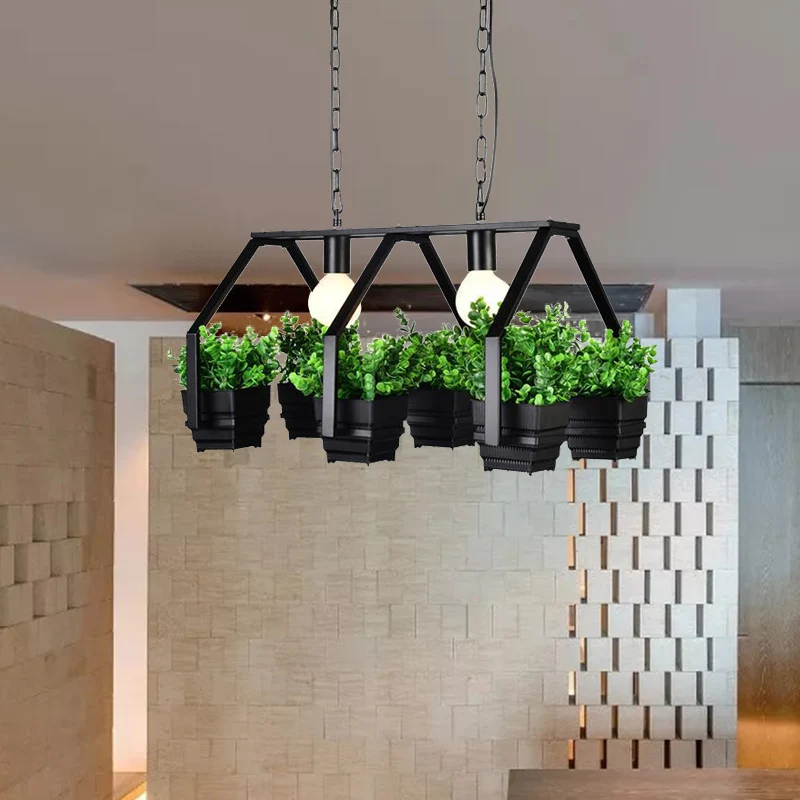 Zwart/wit 2-lichts eilandplafondlamp Retro metalen potplantenlamp voor restaurant Clearhalo