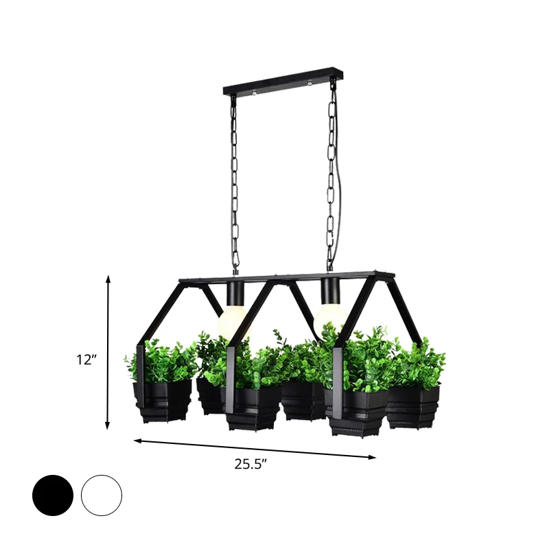 Zwart/wit 2-lichts eilandplafondlamp Retro metalen potplantenlamp voor restaurant Clearhalo