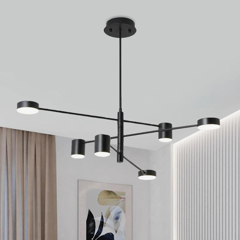 Zwart/wit 3/4-laags rechte armhanger modern ijzer 6/8 lampen LED-kroonluchterlicht warm/wit licht met draaibaar ontwerp, 2...