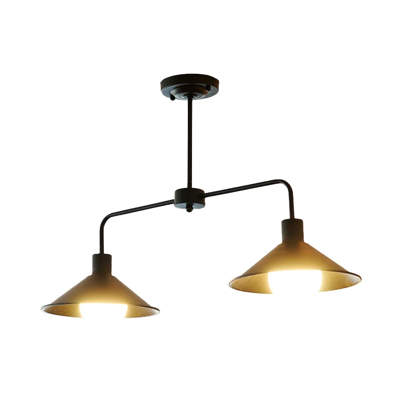 Zwart/Wit Conische Hanglamp Industrieel Stijlvol Metallic 2-kops Keukeneilandverlichting met Hoekarm Clearhalo