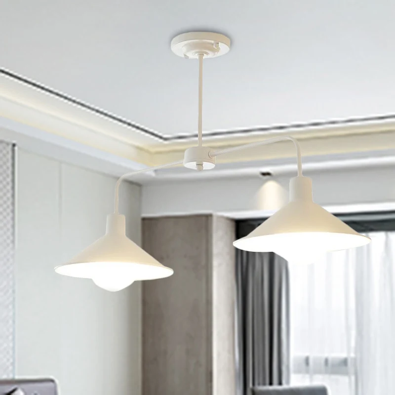Zwart/Wit Conische Hanglamp Industrieel Stijlvol Metallic 2-kops Keukeneilandverlichting met Hoekarm Clearhalo