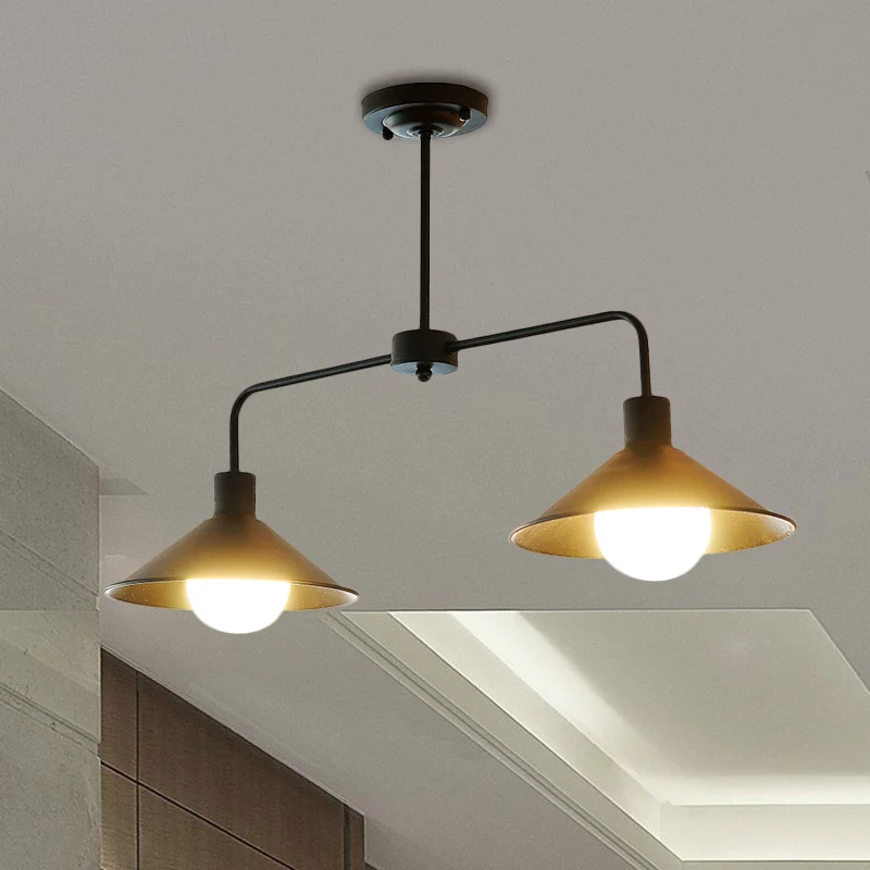 Zwart/Wit Conische Hanglamp Industrieel Stijlvol Metallic 2-kops Keukeneilandverlichting met Hoekarm Clearhalo