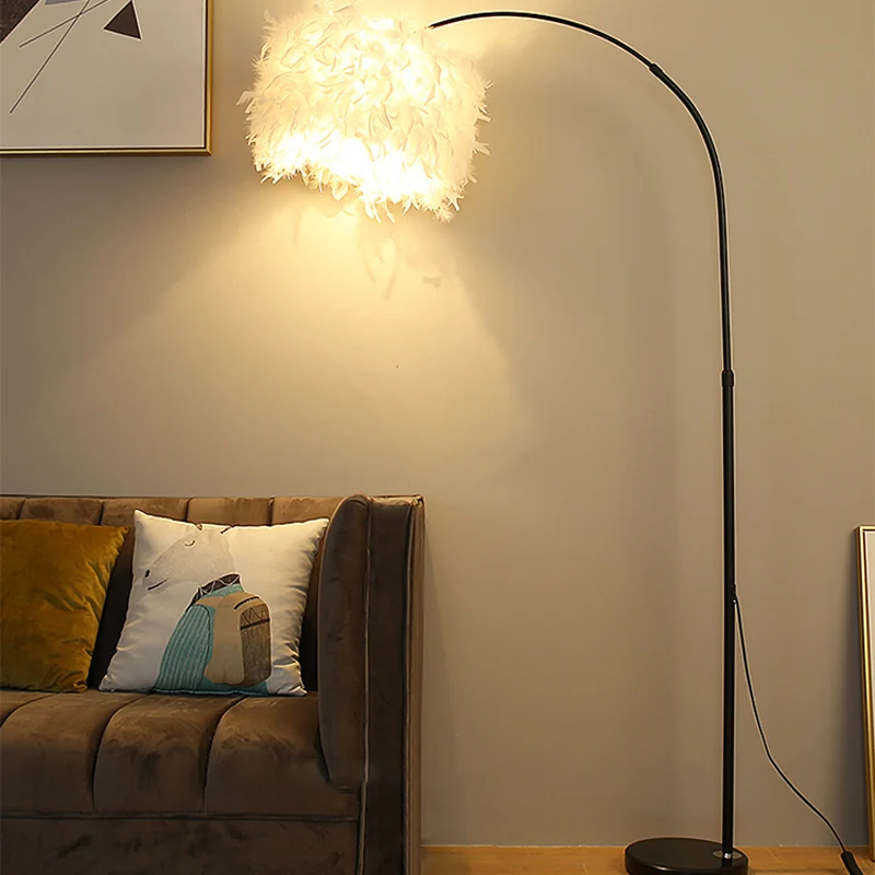 Zwart/Wit Drum Vloerlamp Minimalistisch 1 Kops Veer Staande Licht met Gebogen/Rechte Lampmast Clearhalo