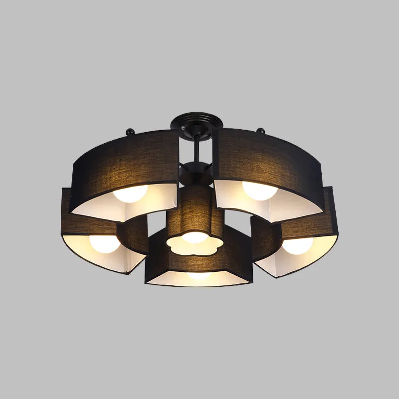 Zwart/wit gebogen blok inbouw hedendaagse 6-kops stoffen semi-gemonteerde verlichting voor woonkamer Clearhalo