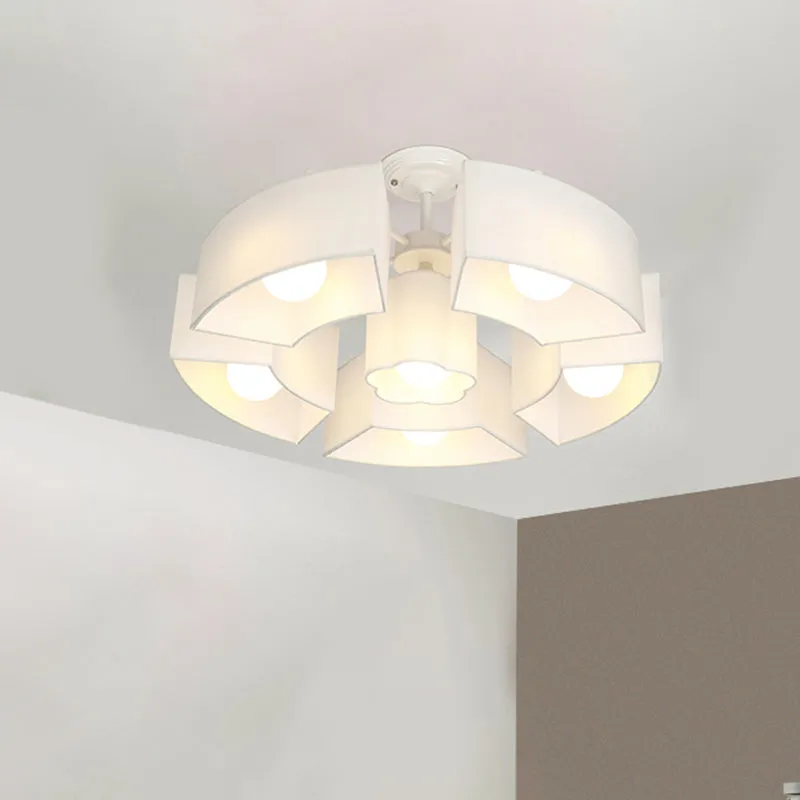 Zwart/wit gebogen blok inbouw hedendaagse 6-kops stoffen semi-gemonteerde verlichting voor woonkamer Clearhalo