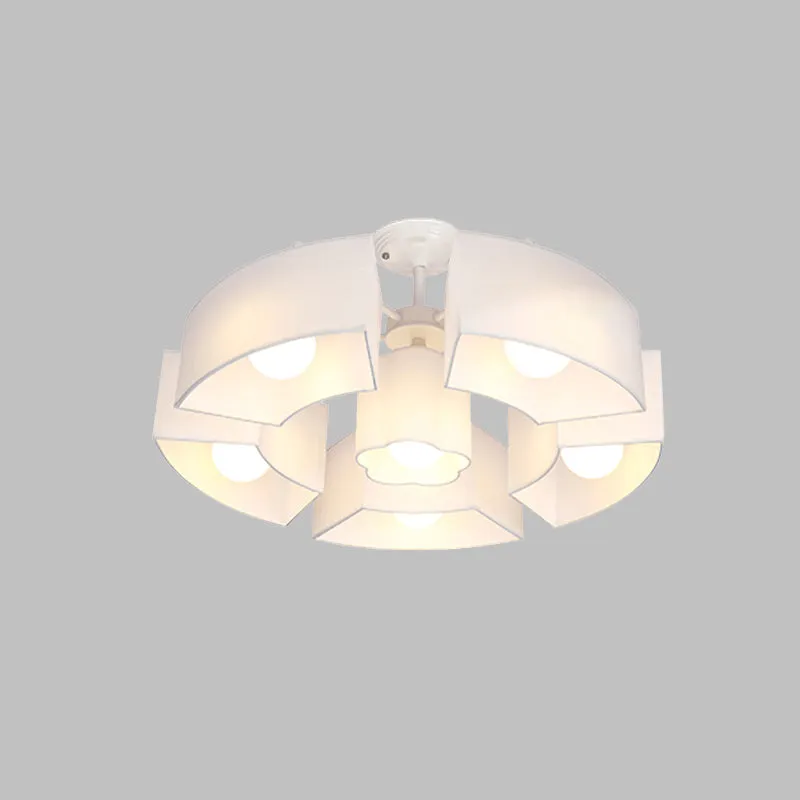 Zwart/wit gebogen blok inbouw hedendaagse 6-kops stoffen semi-gemonteerde verlichting voor woonkamer Clearhalo