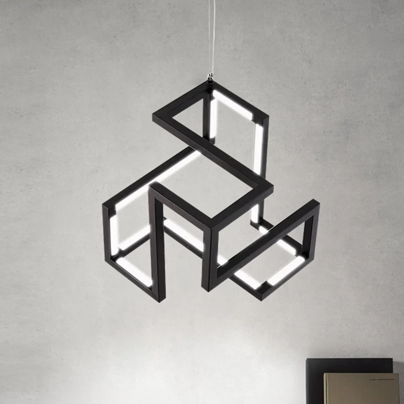 Zwart/wit geometrische hanglamp Scandinavische stijlvolle LED-metalen kroonluchterlamp voor slaapkamer Clearhalo