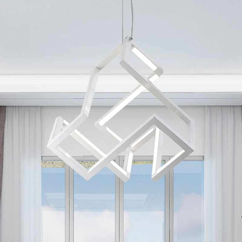 Zwart/wit geometrische hanglamp Scandinavische stijlvolle LED-metalen kroonluchterlamp voor slaapkamer Clearhalo