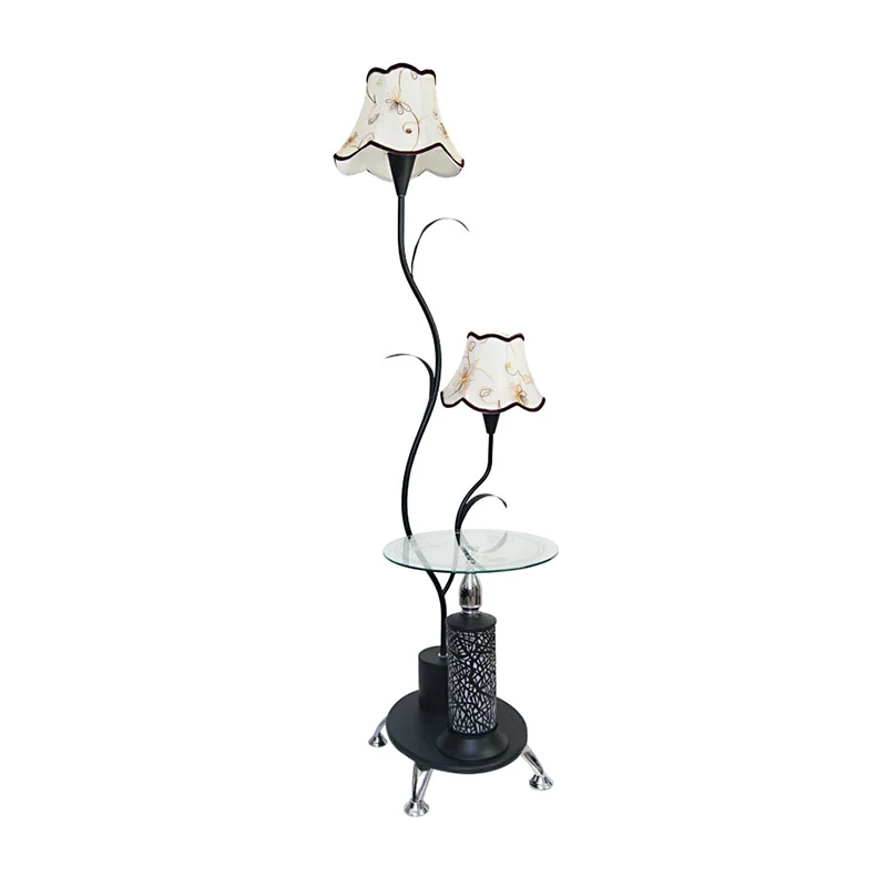Zwart/wit staande lamp met 2 lampen, landelijke stijl, staande lamp met ijzeren tak en bloemenkap Clearhalo