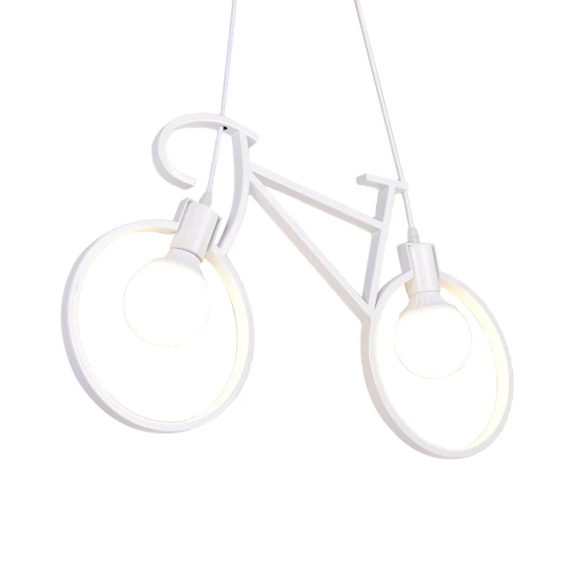 Zwart/Wit Stadsfiets Hanglamp Kinder 2-lichts ijzeren ophangpendel met open lampontwerp Clearhalo