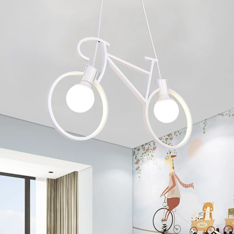 Zwart/Wit Stadsfiets Hanglamp Kinder 2-lichts ijzeren ophangpendel met open lampontwerp Clearhalo