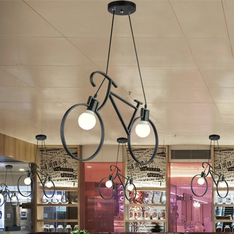 Zwart/Wit Stadsfiets Hanglamp Kinder 2-lichts ijzeren ophangpendel met open lampontwerp Clearhalo