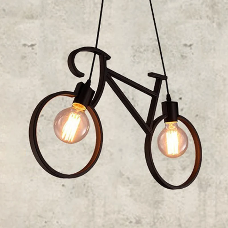 Zwart/Wit Stadsfiets Hanglamp Kinder 2-lichts ijzeren ophangpendel met open lampontwerp Clearhalo