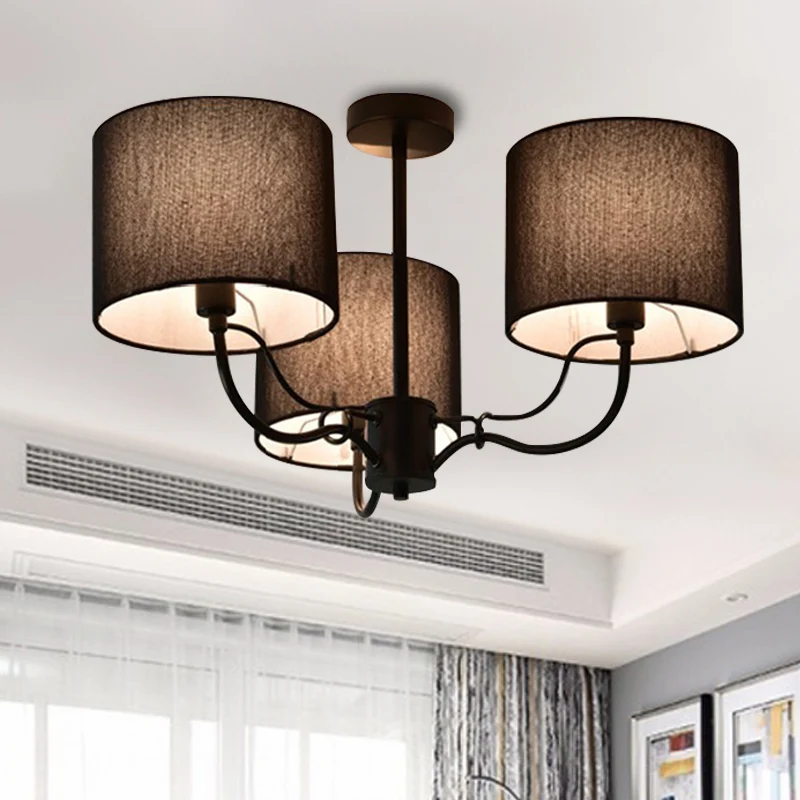Zwart/wit vat plafondlamp modernisme 3/6 lampen stof semi-inbouw kroonluchter voor lounge Clearhalo