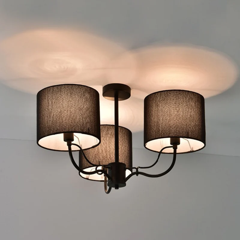 Zwart/wit vat plafondlamp modernisme 3/6 lampen stof semi-inbouw kroonluchter voor lounge Clearhalo