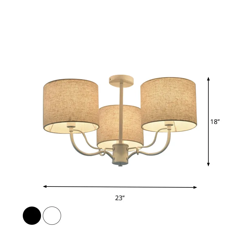 Zwart/wit vat plafondlamp modernisme 3/6 lampen stof semi-inbouw kroonluchter voor lounge Clearhalo