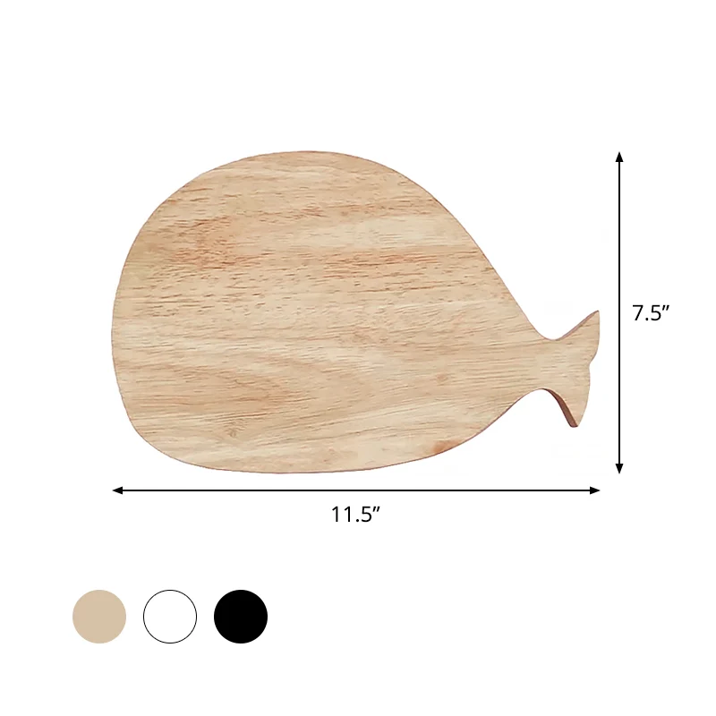 Zwart/Wit/Beige Walvis Wandverlichting Cartoon Houten LED Flush Wandkandelaar met/zonder Klok Warm/Wit Licht Clearhalo
