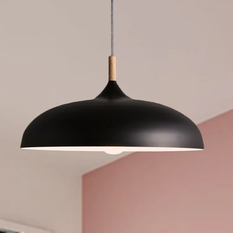 Zwart/witte afwerking Koepelhanglamp Retrostijl Metaal 1-lamps keukenhanglamp met verstelbaar snoer Clearhalo