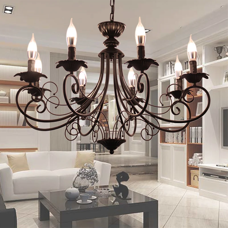 Zwart/witte afwerking Starburst plafondkroonluchter Traditionele metalen 3/6/8 koppen woonkamer hanglamp Clearhalo