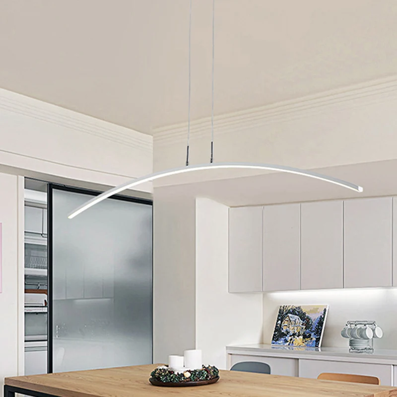 Zwart/witte boogeilandlamp Eenvoud IJzeren LED-hanglamp warm/wit licht boven de eettafel Clearhalo