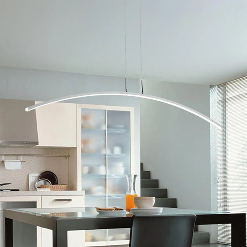 Zwart/witte boogeilandlamp Eenvoud IJzeren LED-hanglamp warm/wit licht boven de eettafel Clearhalo
