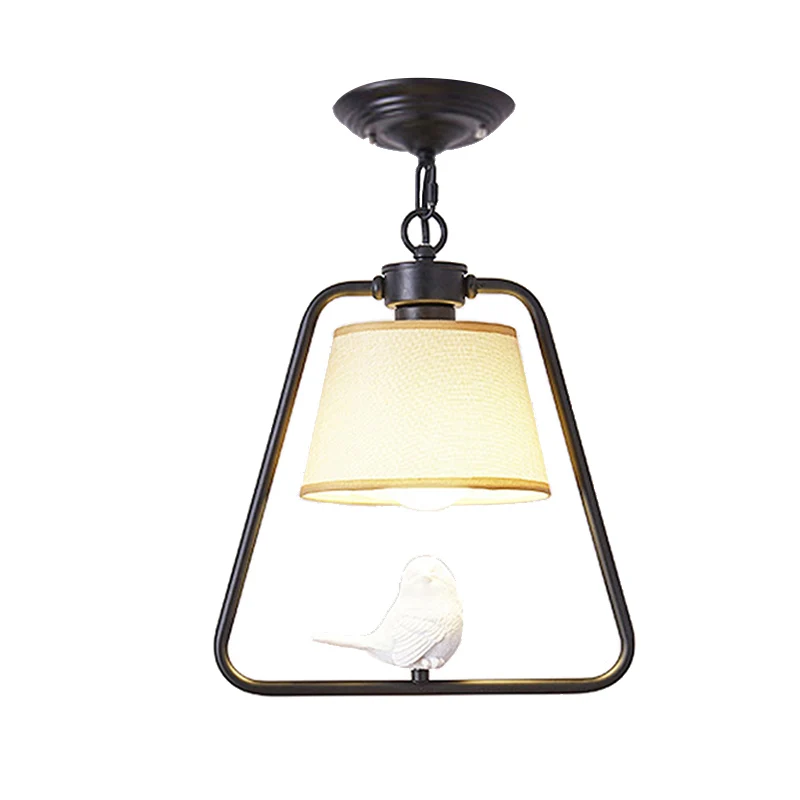 Zwart/witte kegelvormige plafondlamp, traditionele stof, 1 lichtgevende woonkamerhanglamp met vogel Clearhalo