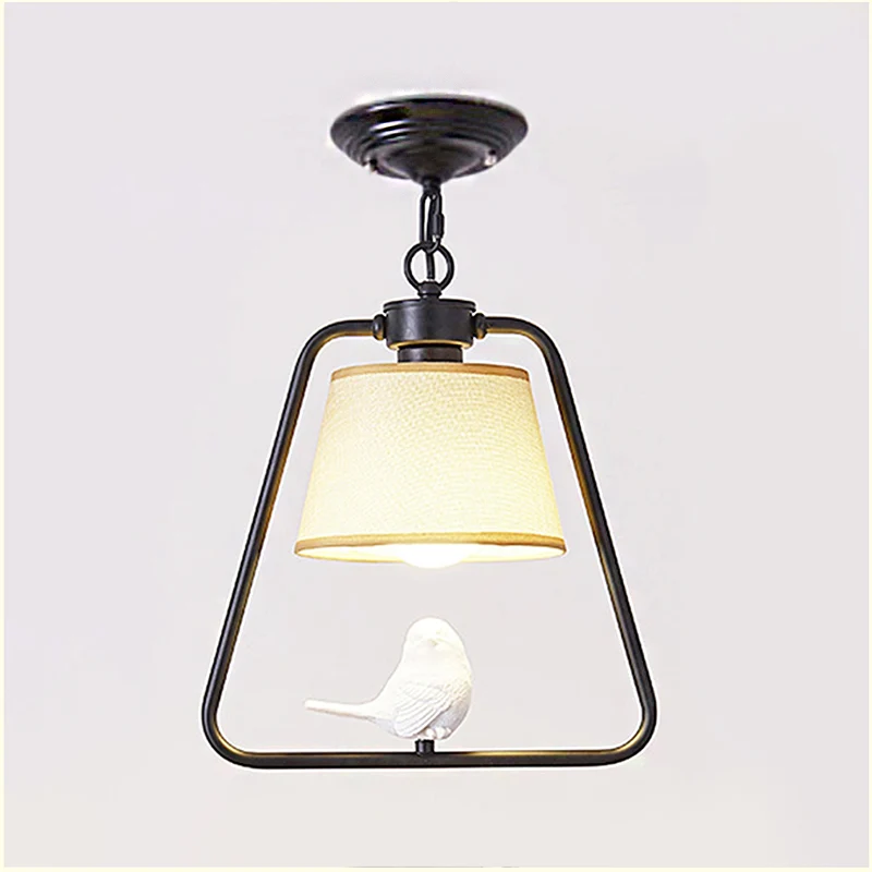 Zwart/witte kegelvormige plafondlamp, traditionele stof, 1 lichtgevende woonkamerhanglamp met vogel Clearhalo
