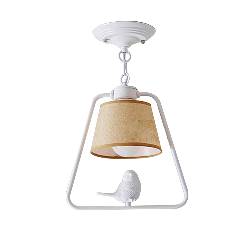 Zwart/witte kegelvormige plafondlamp, traditionele stof, 1 lichtgevende woonkamerhanglamp met vogel Clearhalo