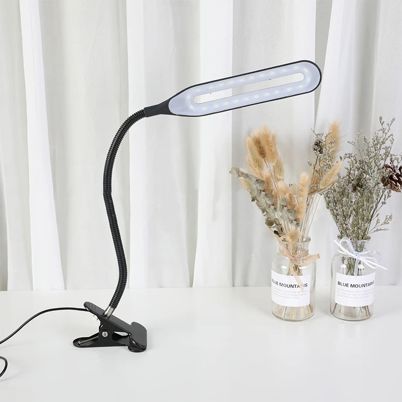 Zwart/witte langwerpige LED-clip-on-bureaulamp Oogverzorgende plug--bureaulamp voor lezen Clearhalo