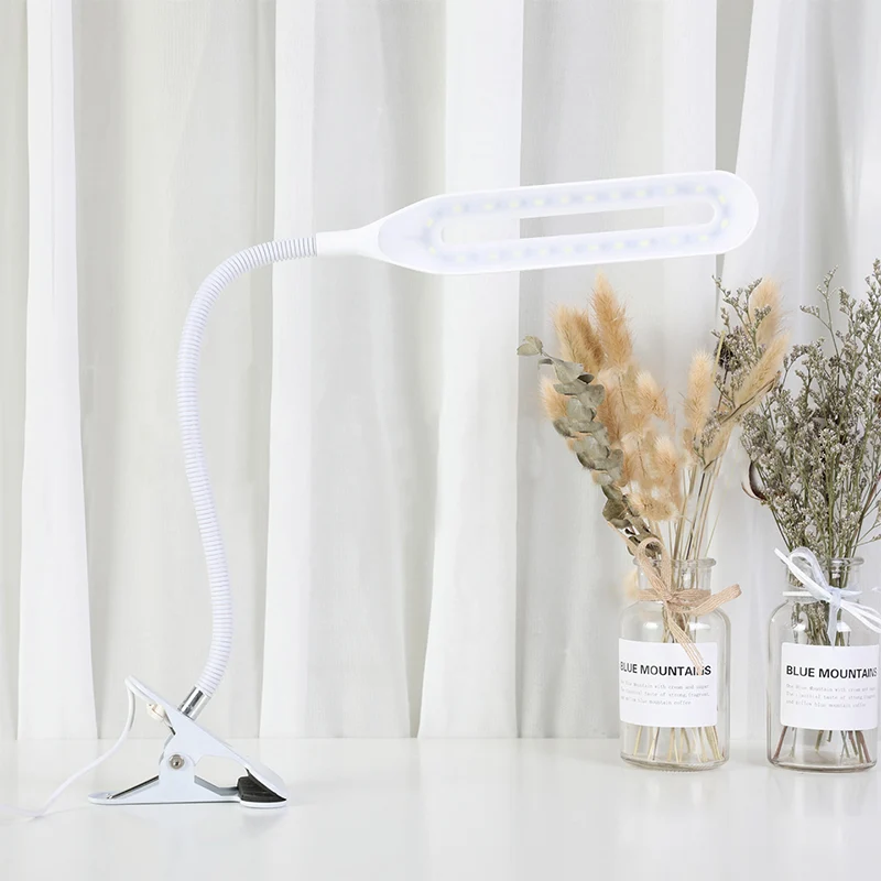 Zwart/witte langwerpige LED-clip-on-bureaulamp Oogverzorgende plug--bureaulamp voor lezen Clearhalo