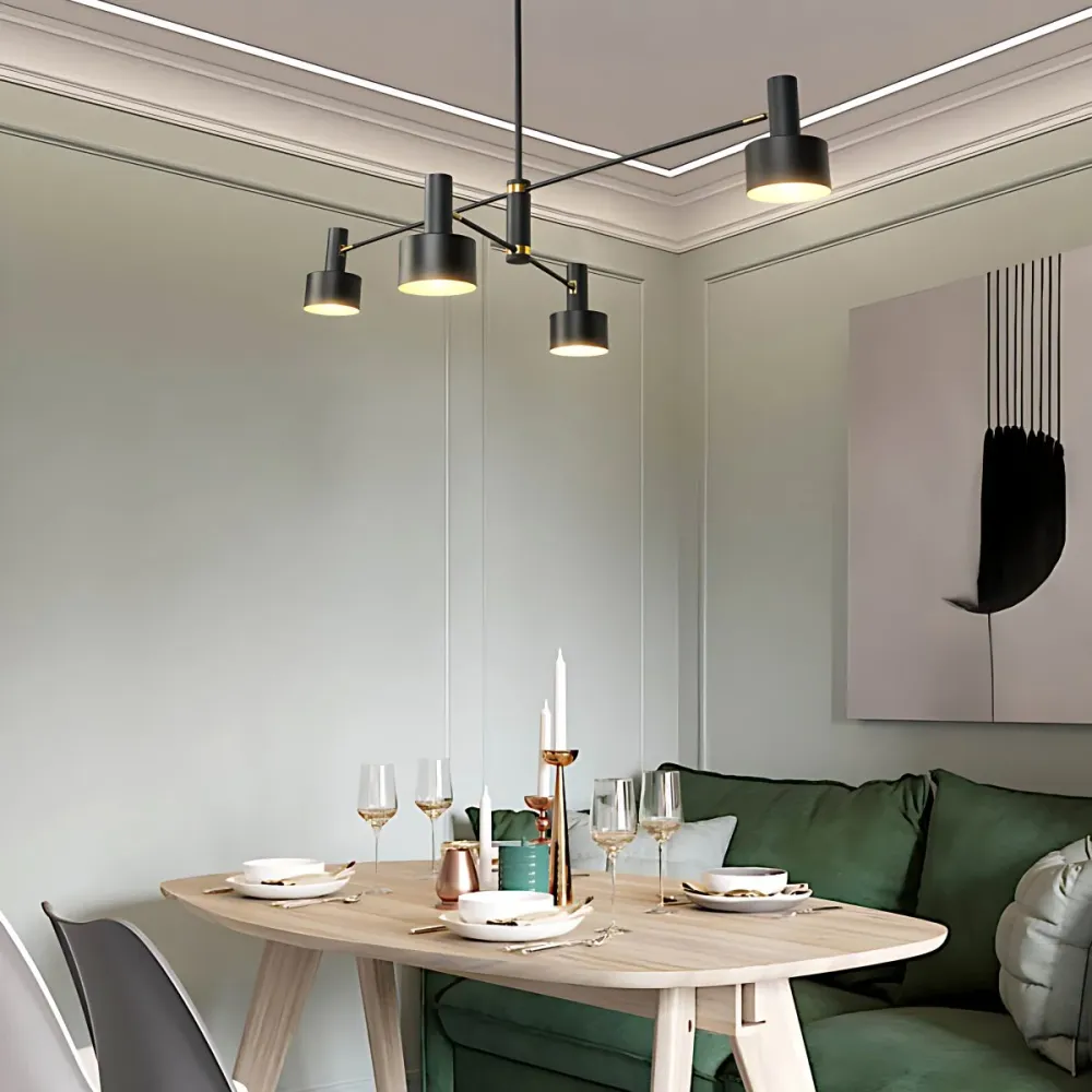 Zwart/witte Noordse kroonluchter met lange arm en trommelkap Metalen hangende verlichting voor woonkamer Hote Clearhalo