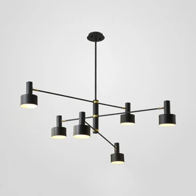 Zwart/witte Noordse kroonluchter met lange arm en trommelkap Metalen hangende verlichting voor woonkamer Hote Clearhalo
