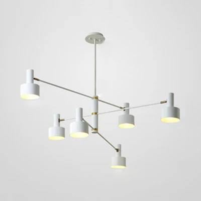 Zwart/witte Noordse kroonluchter met lange arm en trommelkap Metalen hangende verlichting voor woonkamer Hote Clearhalo