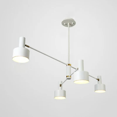 Zwart/witte Noordse kroonluchter met lange arm en trommelkap Metalen hangende verlichting voor woonkamer Hote Clearhalo