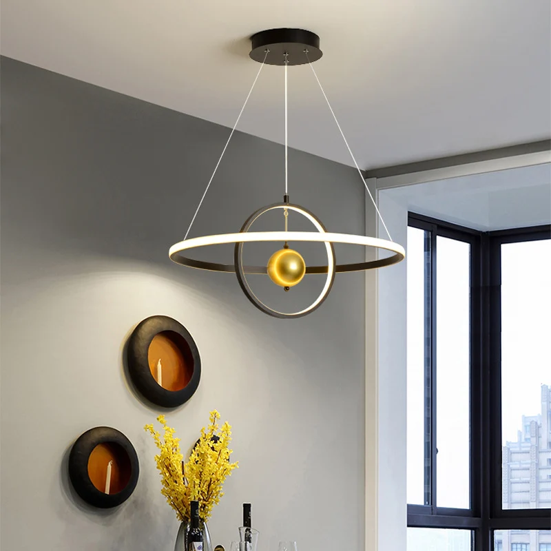 Zwart/witte Orbit LED-plafondhanglamp Hedendaagse acrylkroonluchter warm/wit licht Clearhalo