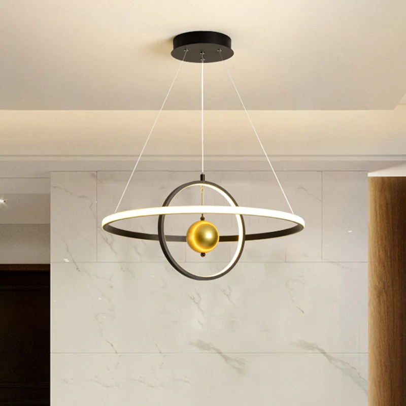 Zwart/witte Orbit LED-plafondhanglamp Hedendaagse acrylkroonluchter warm/wit licht Clearhalo