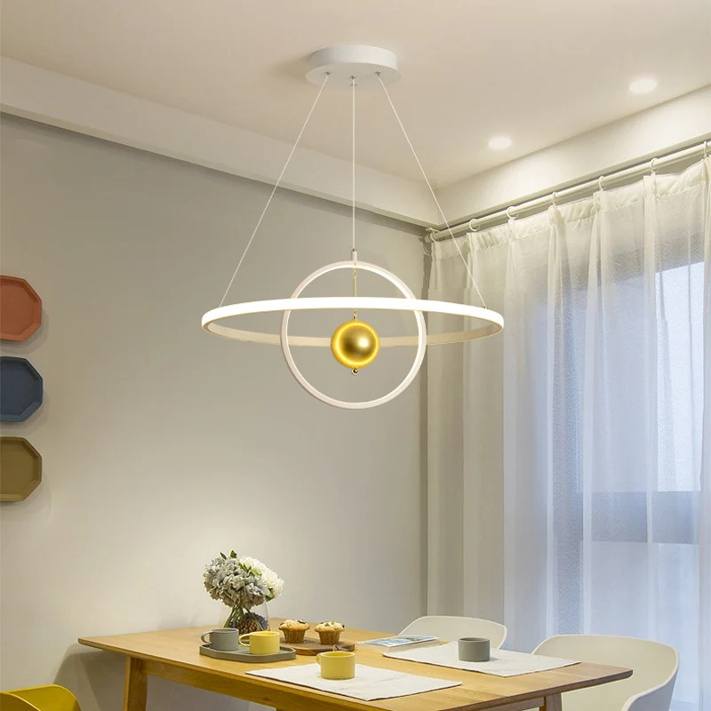 Zwart/witte Orbit LED-plafondhanglamp Hedendaagse acrylkroonluchter warm/wit licht Clearhalo