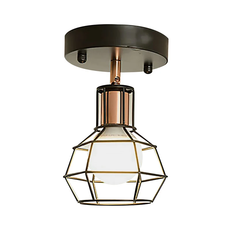 Zwart/witte plafondlamp met draadkooi, industrieel metaal, 1 lamp, semi-inbouwlamp voor slaapkamer Clearhalo