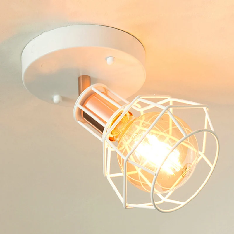 Zwart/witte plafondlamp met draadkooi, industrieel metaal, 1 lamp, semi-inbouwlamp voor slaapkamer Clearhalo