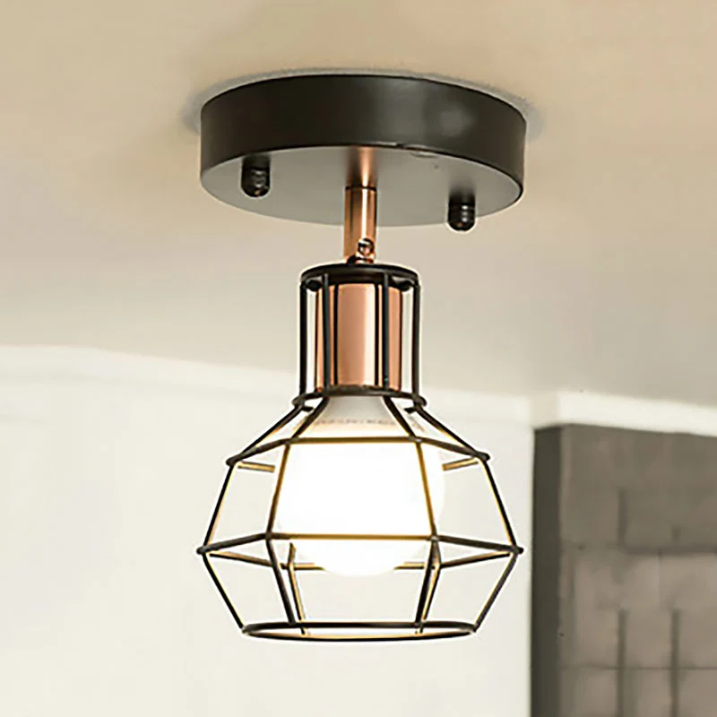 Zwart/witte plafondlamp met draadkooi, industrieel metaal, 1 lamp, semi-inbouwlamp voor slaapkamer Clearhalo