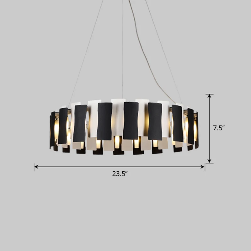 Zwart-witte ronde kroonluchter Postmoderne creatieve metalen hanglamp voor woonkamer Clearhalo