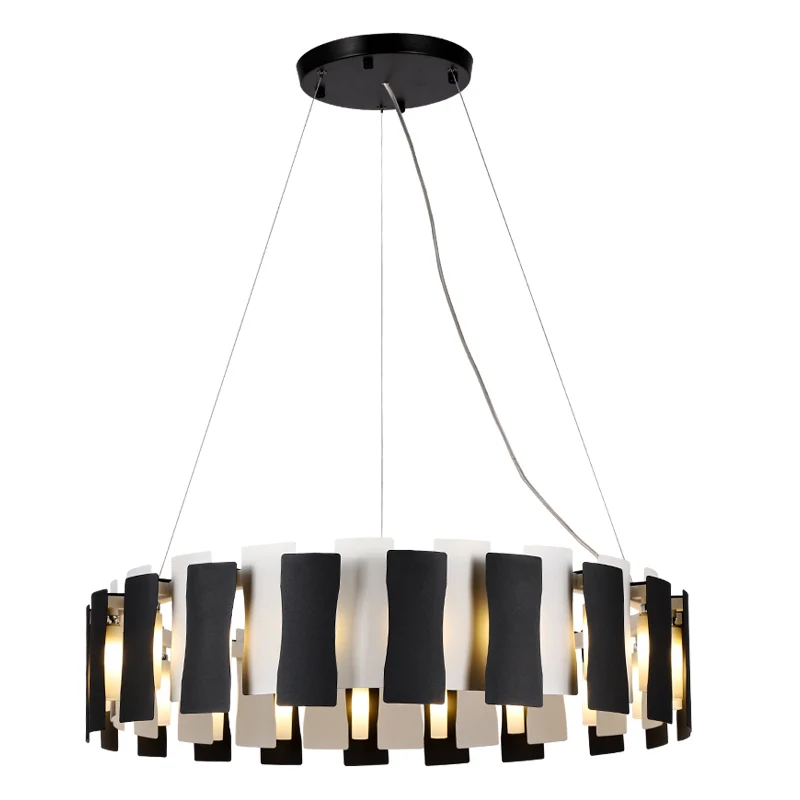 Zwart-witte ronde kroonluchter Postmoderne creatieve metalen hanglamp voor woonkamer Clearhalo