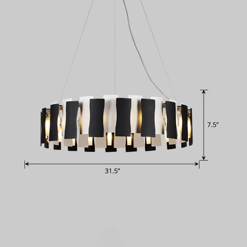 Zwart-witte ronde kroonluchter Postmoderne creatieve metalen hanglamp voor woonkamer Clearhalo