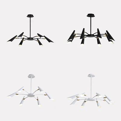 Zwart/witte Spider-plafondlamp 6/8-lichts hedendaagse metalen hangende kroonluchter Clearhalo