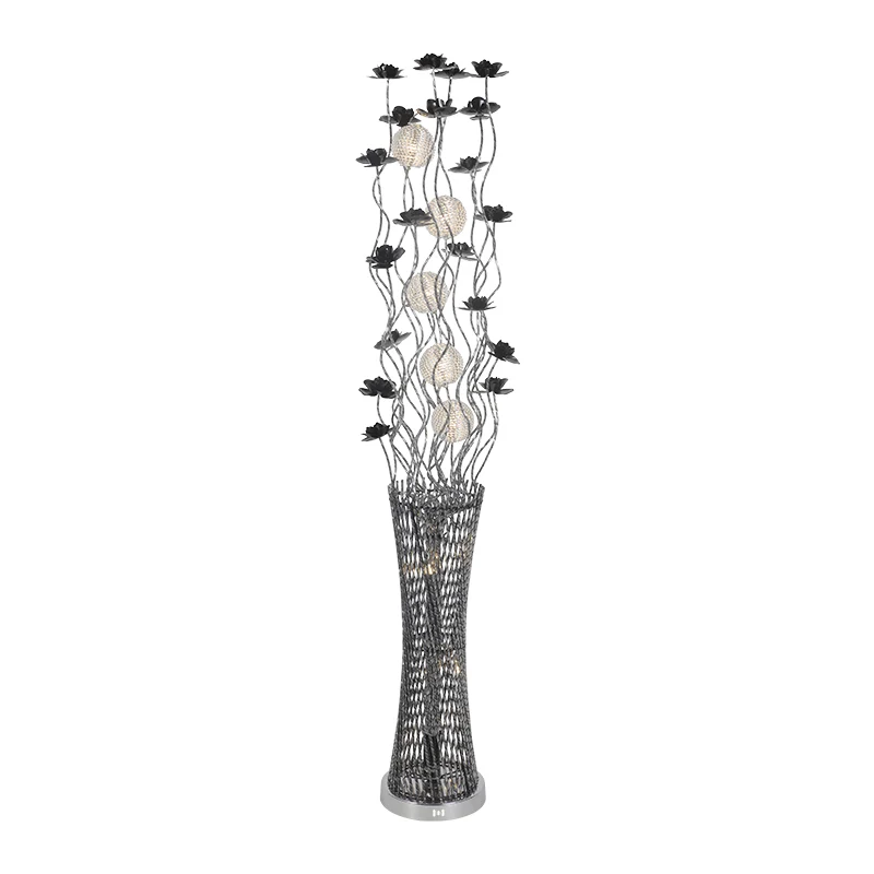 Zwart-zilveren LED-staande lamp Decoratieve aluminium boomachtige vloerleesverlichting met torenvormige voet, warm/wit lic...