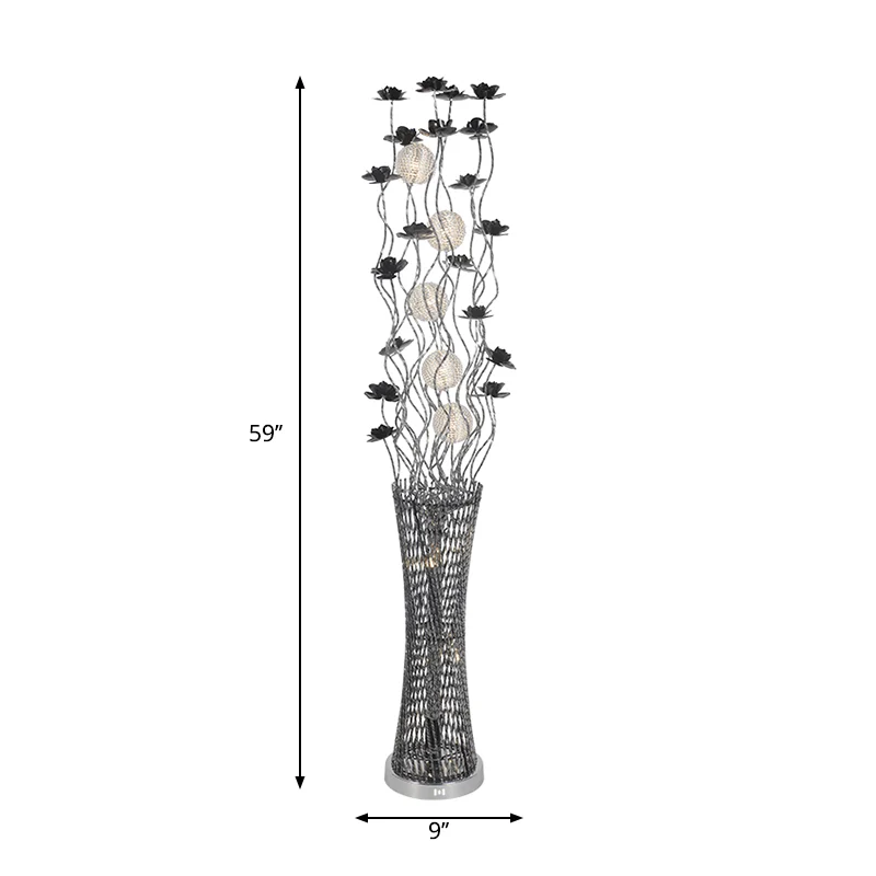 Zwart-zilveren LED-staande lamp Decoratieve aluminium boomachtige vloerleesverlichting met torenvormige voet, warm/wit lic...