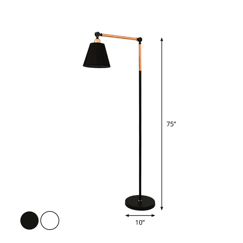 Zwenkarm Woonkamer Vloerleeslamp Hout 1-kops Scandinavische vloerlamp met kegelvormige stoffen kap zwart/wit Clearhalo