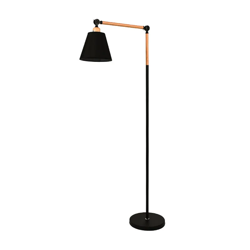Zwenkarm Woonkamer Vloerleeslamp Hout 1-kops Scandinavische vloerlamp met kegelvormige stoffen kap zwart/wit Clearhalo