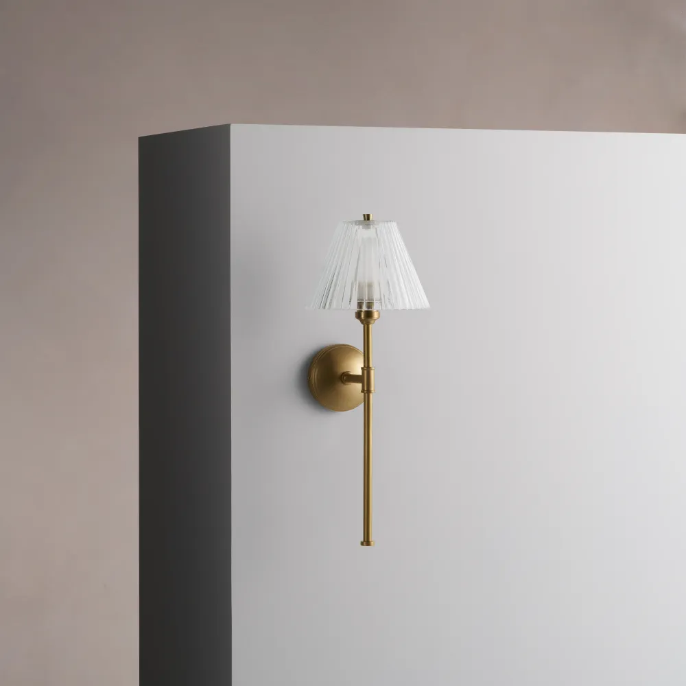 Cotswold Wandlamp Geribbeld Glas - Antiek Messing